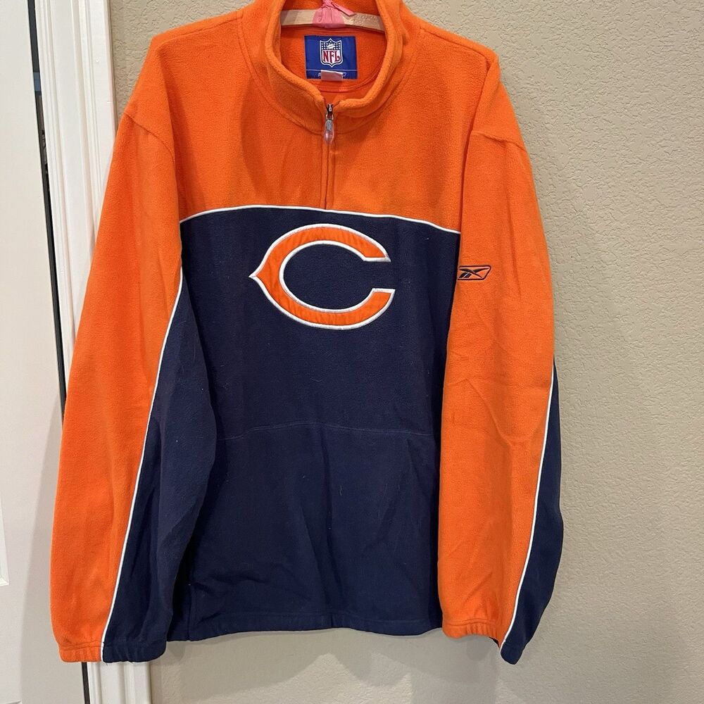 Vintage NFL Chicago Bears Fleece jacket XL Reebok 1/4 Zip Pullover Orange